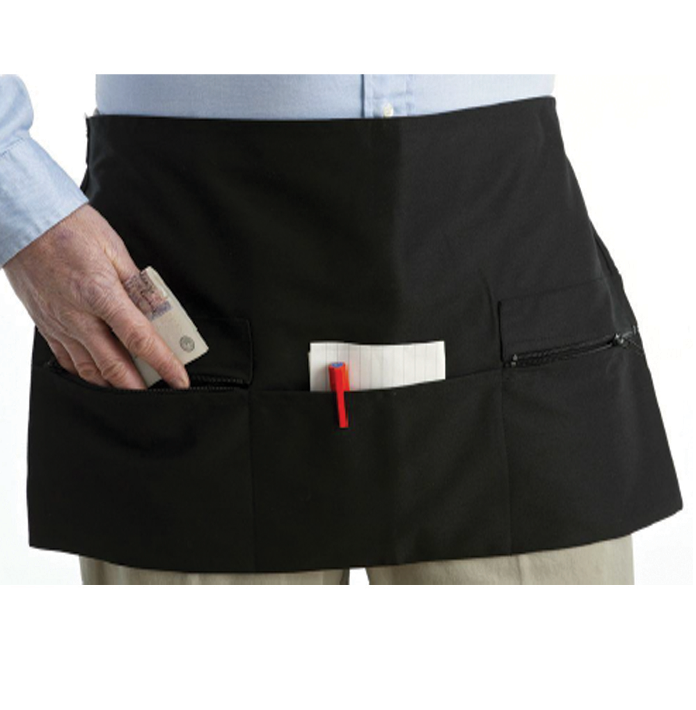 Classic Square Edge Apron with Zip Pocket - Black